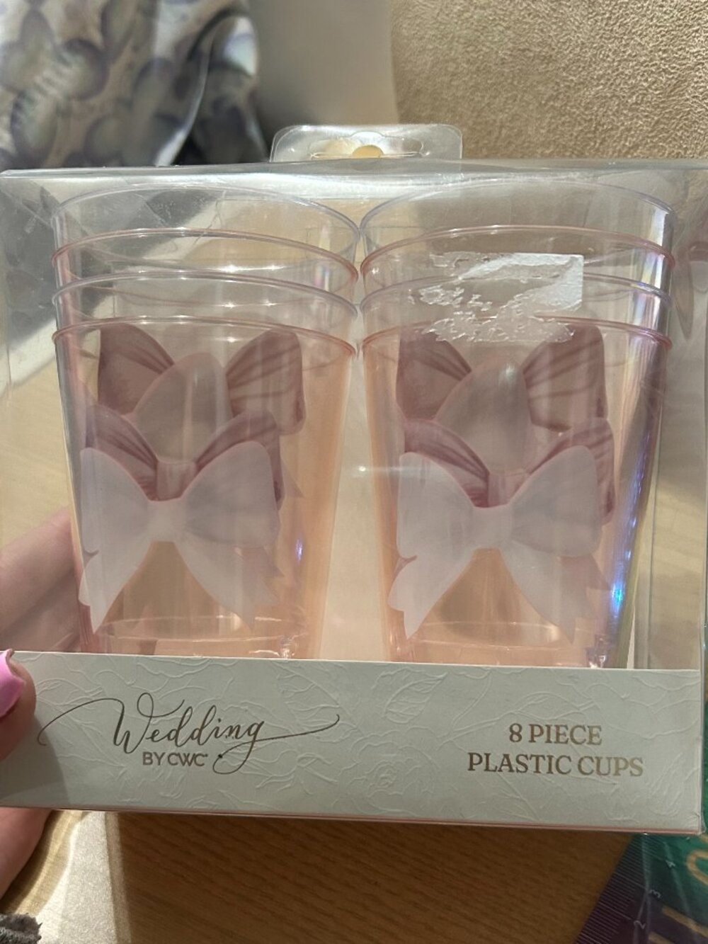 Wedding by CWC 8 Piece Plastic Cups Set Coquette Pink Bow Bridal Shower NIP
